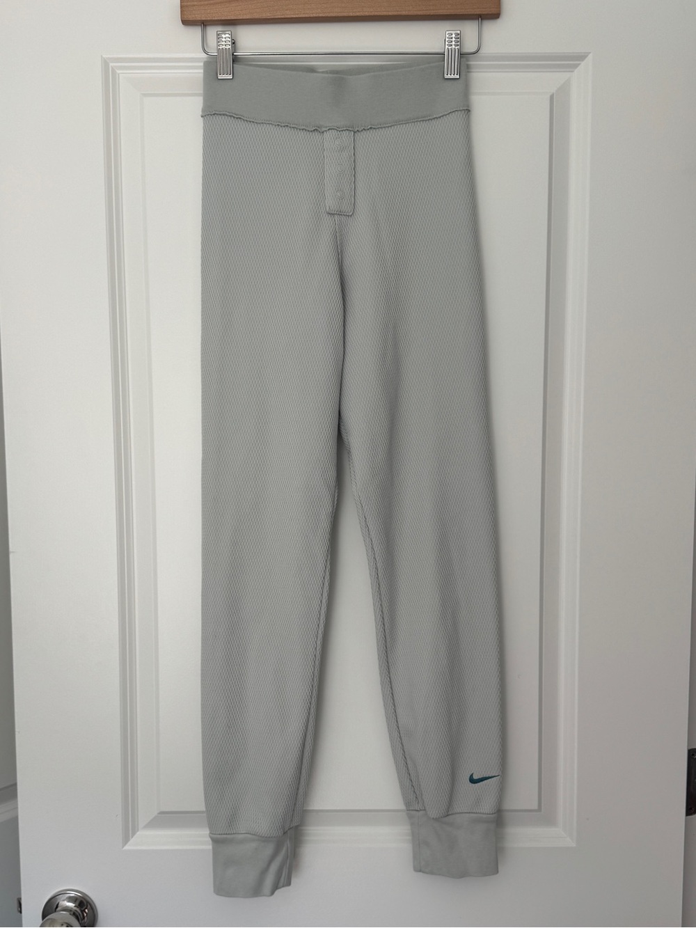 Nike Light Gray Waffle-knit Joggers with Teal Swoosh